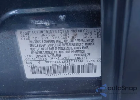 2017 Nissan Sentra Sv from USA, damaged, VIN 3N1AB7AP4HY348908